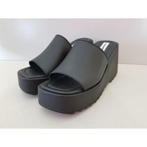 Steve Madden Black Leather Platform Wedge Heels Pepe30 Size 9.5
